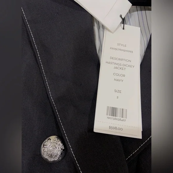 NWT $598 Veronica Beard Hastings Dickey Short Sleeve Jacket Navy
